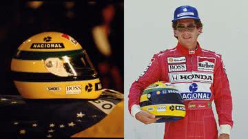 O capacete de Ayrton Senna em cima do caixão do piloto e o próprio Ayrton - Getty Imagens