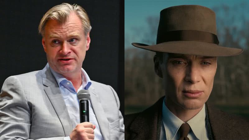 Christopher Nolan (à esqu.) e imagem de Oppenheimer (à dir.) - Getty Images e Divulgação