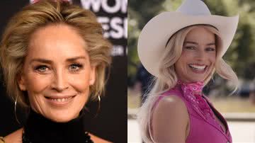 Sharon Stone e Margot Robbie, como a personagem Barbie, respectivamente - Getty Images e Reprodução/Vídeo/YouTube/Warner Bros. Pictures Brasil