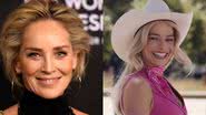 Sharon Stone e Margot Robbie, como a personagem Barbie, respectivamente - Getty Images e Reprodução/Vídeo/YouTube/Warner Bros. Pictures Brasil