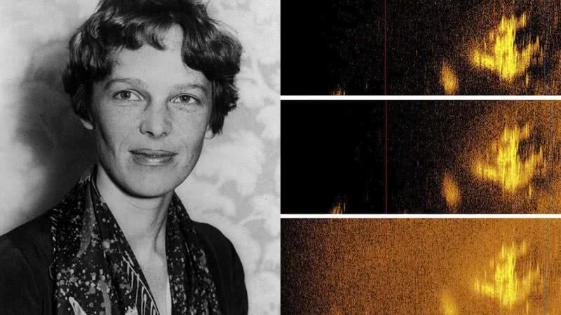 Foto de Amelia Earhart e registros feitor por sonar - Domínio Público e Deep Sea Vision