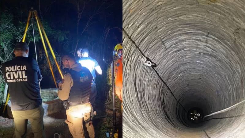 Imagens da operação de resgate do corpo em cisterna - Divulgação/Corpo de Bombeiros de Minas Gerais