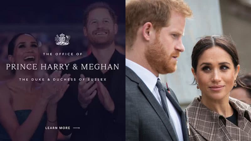 Capa do site do casal Meghan e Harry e o próprio casal - Reprodução / Sussex.com e Getty Imagens