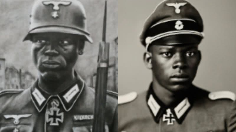 Imagens de soldados nazistas negros, gerados pela IA do Google - Reprodução/Redes Sociais/X/@JohnLu0x