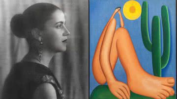 Artista modernista Tarsila do Amaral, ao lado de sua pintura 'Abaporu' - Domínio público / O Estado de São Paulo - Seção de Periódicos da Biblioteca Mário de Andrade e Divulgação/Malba