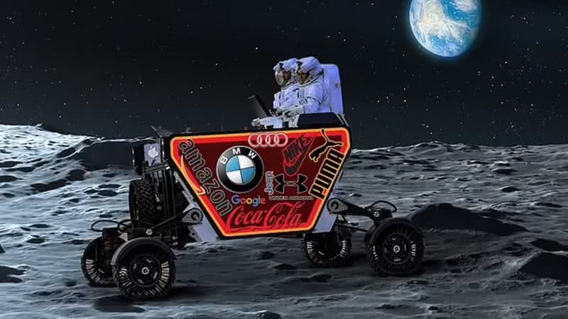 Imagem ilustrativa de rover lunar com anúncios - Reprodução / Astrolab