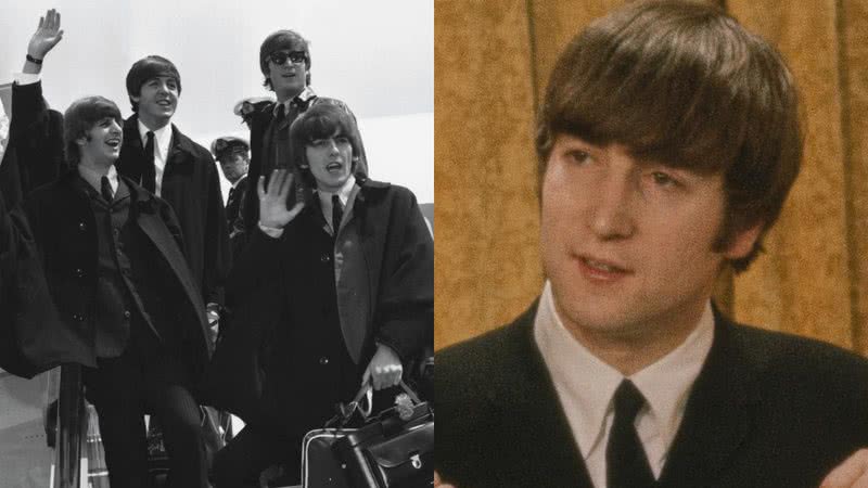 Fotografia dos Beatles e, à direita, John Lennon em 1964 - Getty Images / Domínio Público via Wikimedia Commons