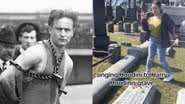 O mágico Houdini (à esqu.) e registro da jovem dançando (à dir.) - John H. Thurston e Reprodução/Vídeo/Tiktok