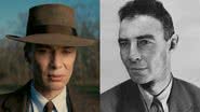 Cillian Murphy como Oppenheimer e o Oppenheimer da vida real - Divulgação / Universal Studios e Domínio público