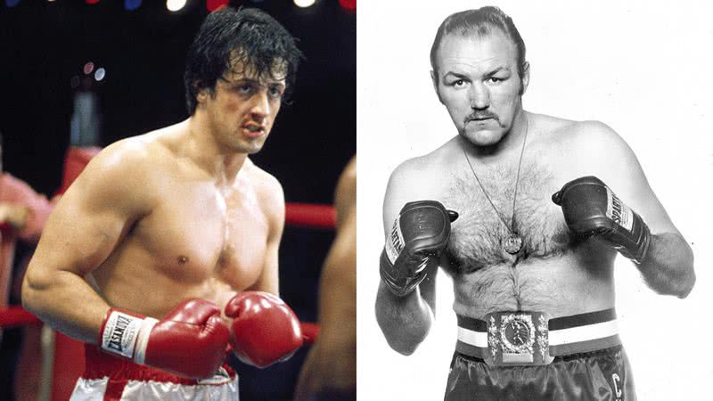 Sylvester Stallone como Rocky Balboa, em 'Rocky, um Lutador' (1076) e Chuck Wepner - Reprodução/United Artists / Domínio Público via Wikimedia Commons