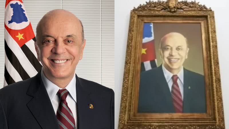 O ex-governador de São Paulo, José Serra, e seu retrato, alvo de investigação - Licença Creative Commons via Wikimedia Commons e Reprodução/Vídeo/YouTube