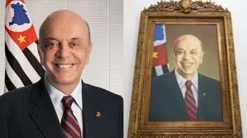 O ex-governador de São Paulo, José Serra, e seu retrato, alvo de investigação - Licença Creative Commons via Wikimedia Commons e Reprodução/Vídeo/YouTube