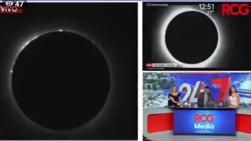 Registro da transmissão do eclipse na televisão - Reprodução/Vídeo/X