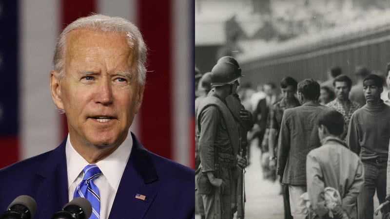 Joe Biden, atual presidente dos Estados Unidos, e fotografia tirada durante a Ditadura Militar do Brasil - Getty Images / Domínio Público via Wikimedia Commons