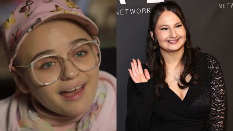 Joey King em 'The Act' e Gypsy Rose na vida real - Divulgação / Hulu e Getty Imagens