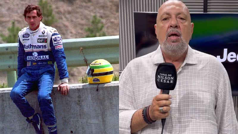 O piloto Ayrton Senna e o narrador Nilson César - Getty Imagens e Instagram / @nilsoncesarjp