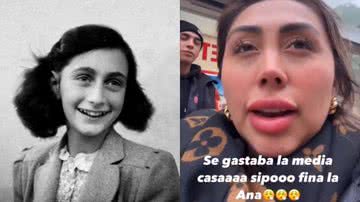 Anne Frank e gravação feita pela influenciadora em Amsterdã - Domínio Público e Reprodução/Vídeo/X/@CarlosEnriqueRS