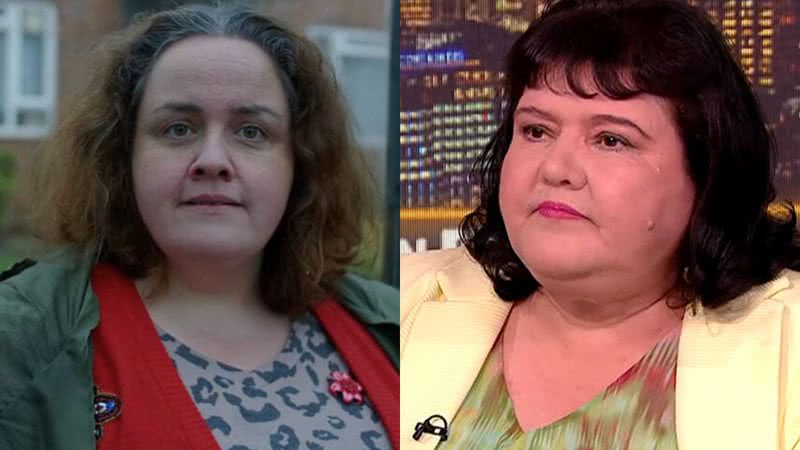 Martha de "Bebê Rena" (à esq.) e Fiona Harvey em entrevista (à dir.) - Reprodução/Vídeo e Divulgação Netflix