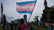 Pessoa segurando bandeira trans - Getty Images