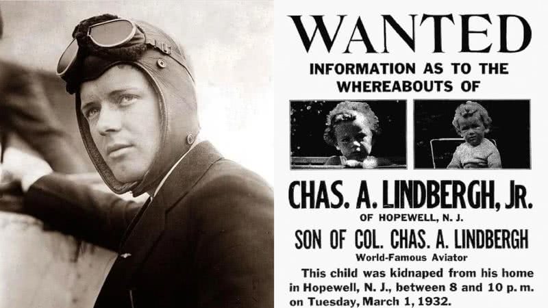 Montagem ilustra o aviador Charles Lindbergh e seu filho em anúncio de desaparecimento - National Postal Museum / Federal Bureal of Investigation