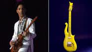 Prince ao lado de guitarra que será leiloada - Penner via Wikimedia Commons e National Museum of American History