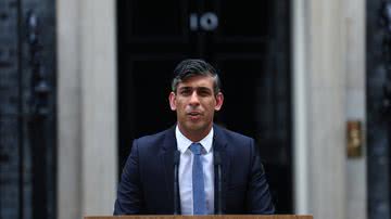 Rishi Sunak durante o anúncio da antecipação das eleições - Getty Images