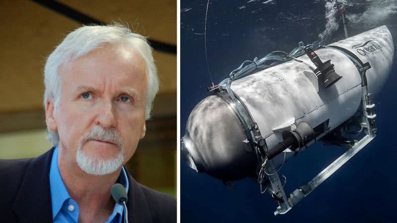 James Cameron e o submersível Titan - Wikimedia Commons/Angela George e Divulgação/OceanGate