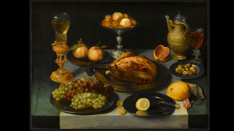 Peter Binoit, 'Comida, fruta e copo sobre uma mesa' - Divulgação/Museu do Louvre