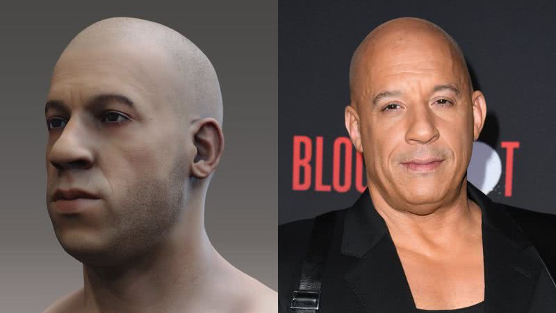 Suposta recriação em 3D e o ator Vin Diesel, respectivamente - Reprodução/X/@AlamoNYC e Getty Images