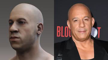 Suposta recriação em 3D e o ator Vin Diesel, respectivamente - Reprodução/X/@AlamoNYC e Getty Images