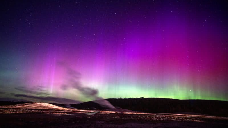 Fotografia de aurora boreal registrada em maio deste ano, nos Estados Unidos - Getty Images