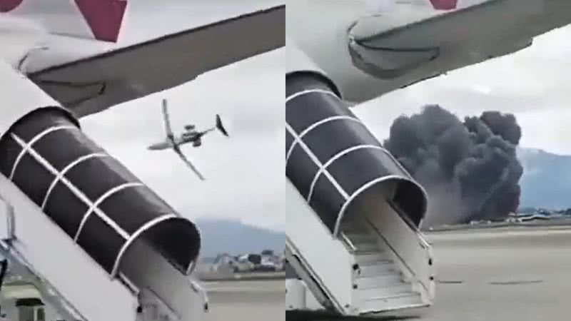 Imagens de vídeo em que é possível ver avião caindo e explosão - Reprodução/Vídeo/X/@avioesemusicas