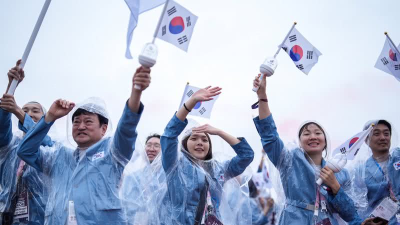 Delegação da Coreia do Sul durante a abertura dos Jogos Olímpicos de Paris - Getty Images