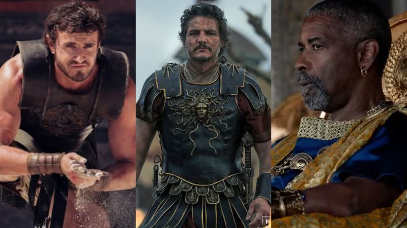 Paul Mescal, Pedro Pascal e Denzel Washington em 'Gladiador 2' - Divulgação/Paramount Pictures