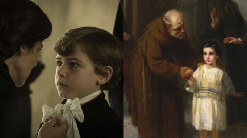 Cena do filme 'O Sequestro do Papa' (à esqu.) e pintura sobre o caso (à dir.) - Divulgação/Pandora Filmes e Getty Images