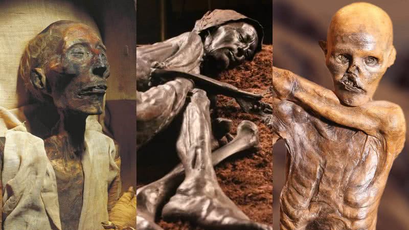 Múmias de Ramsés II, do Homem de Tollund e de Ötzi, o Homem de Gelo - Divulgação / Divulgação/Museu Silkeborg / Divulgação/Discover Magazine