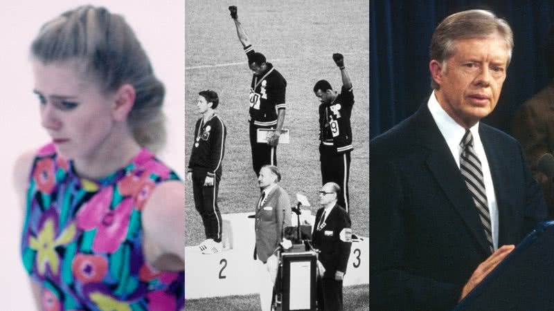 A patinadora Tonya Harding, os velocistas Tommie Smith e John Carlos em protesto anti-racista e o ex-presidente americano Jimmy Carter - Getty Images