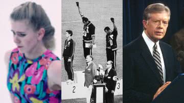 A patinadora Tonya Harding, os velocistas Tommie Smith e John Carlos em protesto anti-racista e o ex-presidente americano Jimmy Carter - Getty Images