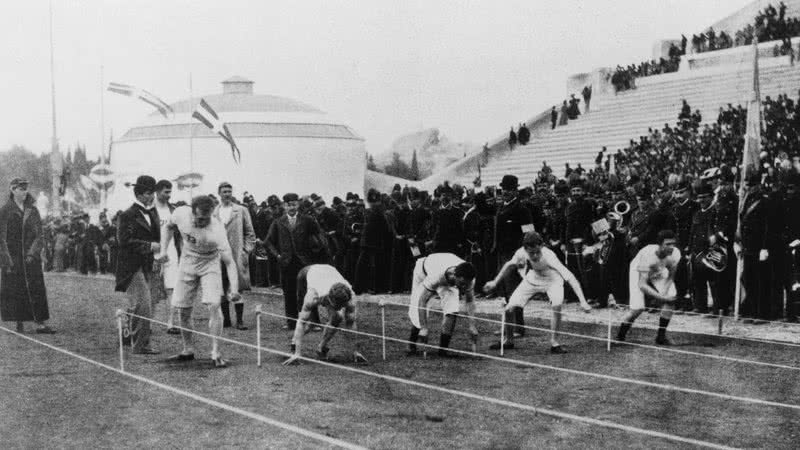 Registro da corrida de corrida de 100 metros em 1896, em Atenas - Getty Images