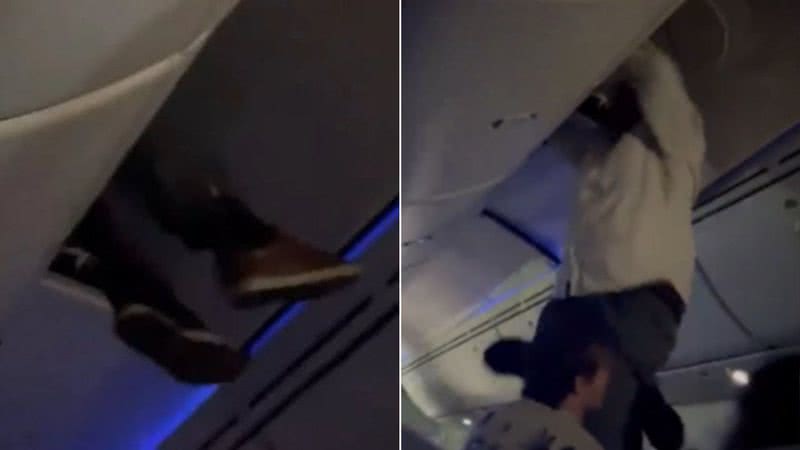 Passageiro preso em teto de avião - Reprodução/Redes Sociais