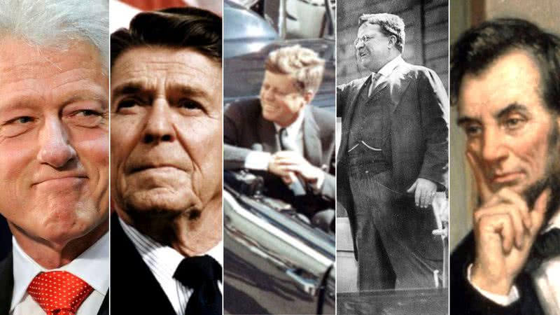 Bill Clinton, Ronald Reagan, JFK, Theo Roosevelt e Abraham Lincoln - Getty Images e Domínio Público