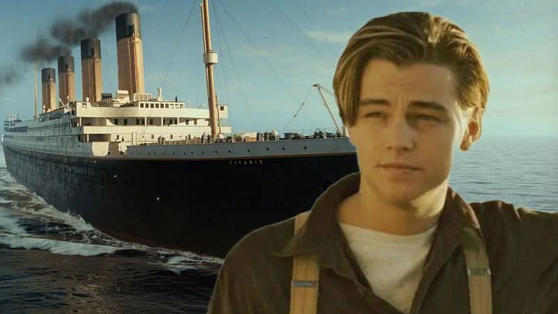 O navio e o personagem Jack Dawson, de Leonardo DiCaprio, em 'Titanic' (1997) - Reprodução/20th Century Fox