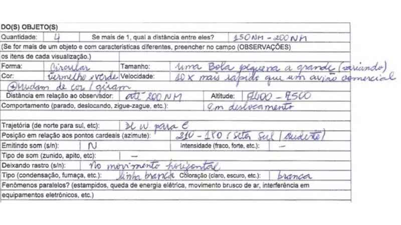 Registro divulgado pelo Arquivo Nacional cita 'uma bola dez vezes mais rápida que um avião' - Reprodução/Arquivo Nacional