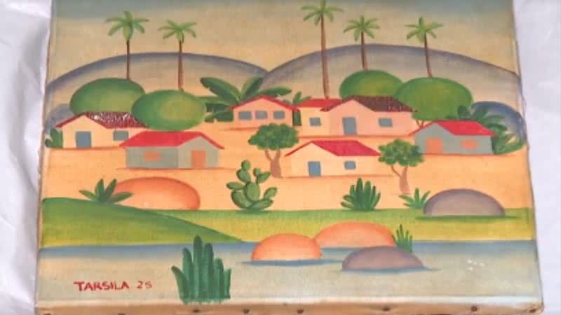 Intitulada "Paisagem 1925", obra inédita de Tarsila do Amaral é descoberta - Reprodução/Jornal Nacional