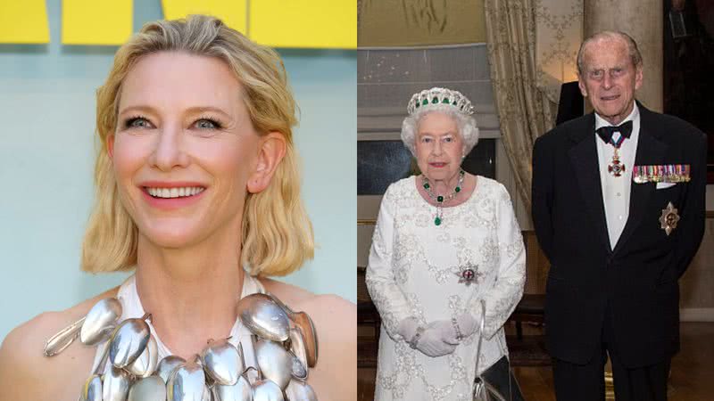 Cate Blanchett, rainha Elizabeth II e o príncipe Philip, respectivamente - Getty Images