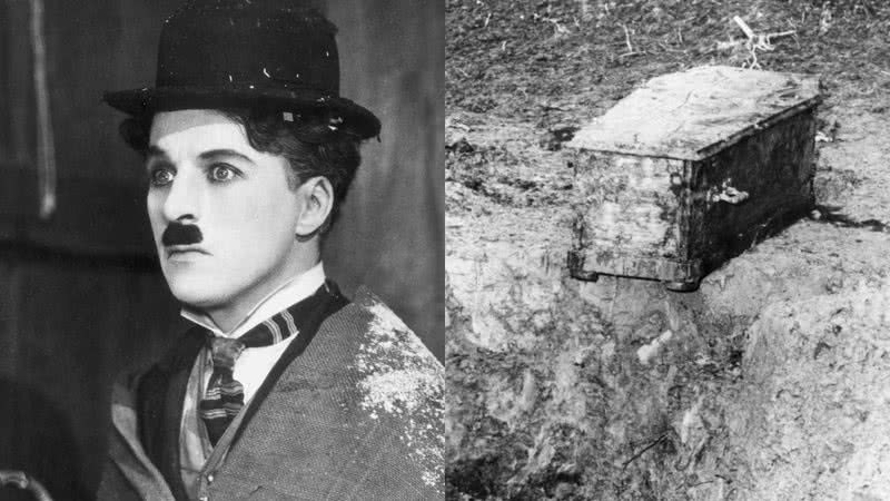 Charlie Chaplin (à esqu.) e o caixão (à dir.) - Getty Images