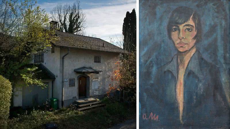 Fachada da residência onde quadros foram encontrados; à direita, obra de - Getty Images