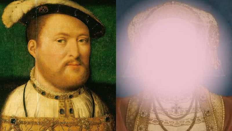 Henrique VIII (à esqu.) e retrato de Ana de Cleves (à dir.) - Domínio público