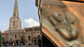 Igreja de Todos os Santos em Hereford, na Inglaterra, e escultura entalhada - Foto por Julian P Guffogg pelo Wikimedia Commons / Reprodução/X/@CuriosMuseum