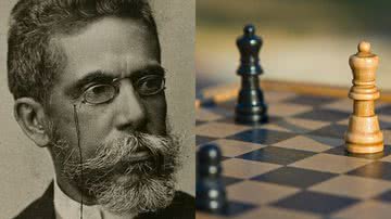 Machado de Assis (à esqu.) e o jogo de xadrez (à dir.) - Domínio Público via Wikimedia Commons e Pixabay